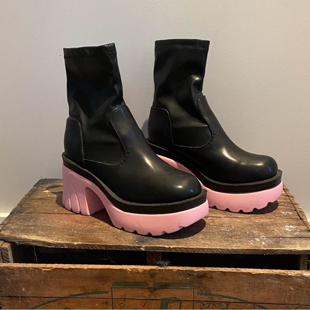 Black and pink ankle boots